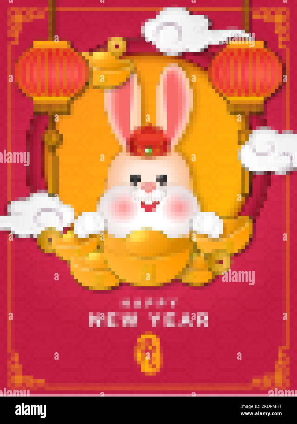 2023 Chinese new year of cute cartoon rabbit and golden ingot spiral ...