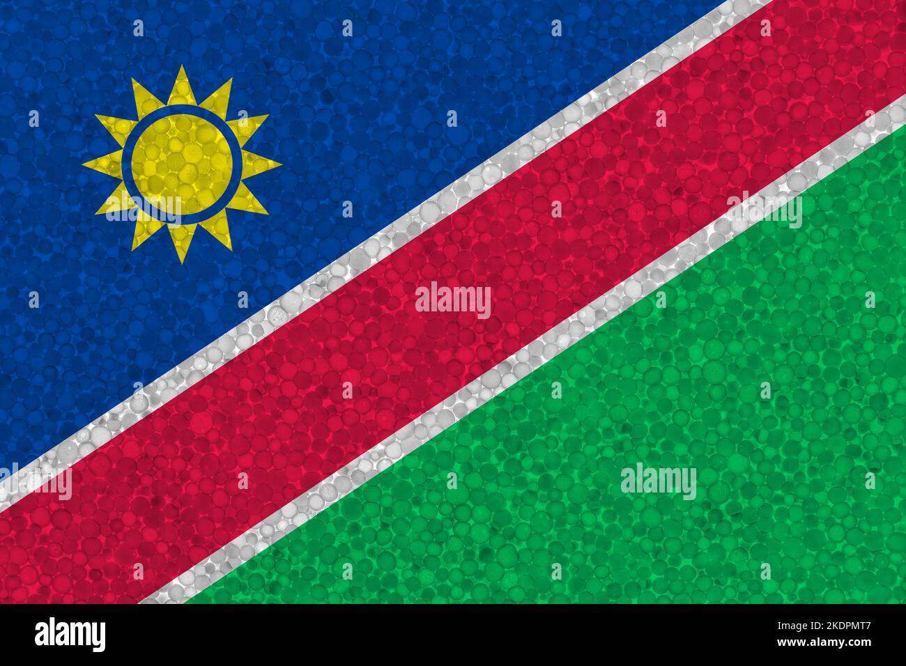 Flag of Namibia on styrofoam texture. national flag painted on the surface of plastic foam Stock Photo