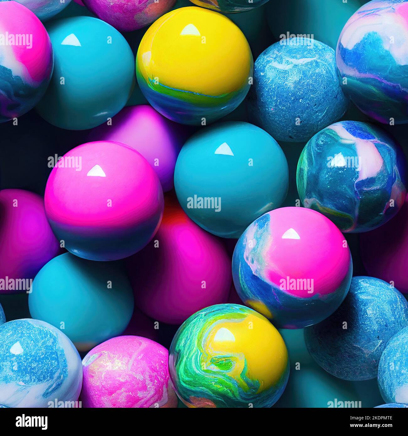 3Dimage of neoncolored marble balls closeup, AIgenerated seamless