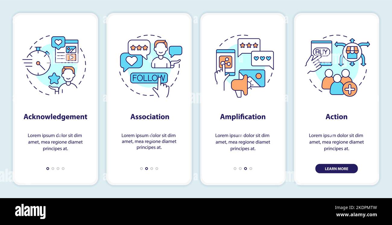 Types of social engagement onboarding mobile app screen Stock Vector ...