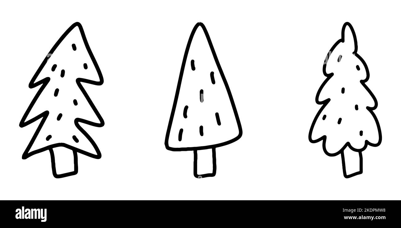 Christmas tree linear icon. Set of cute black christmas tree icons on ...