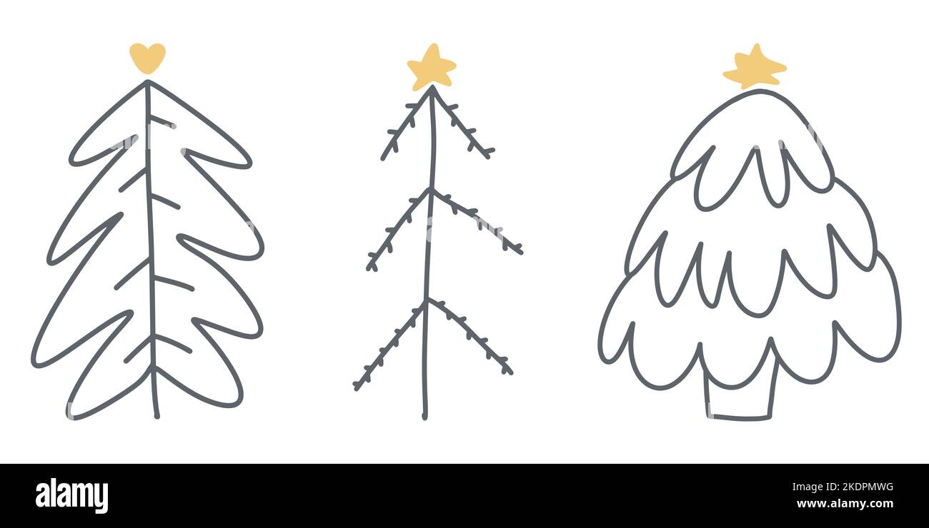 Christmas tree linear icon. Set of cute black christmas tree icons on ...