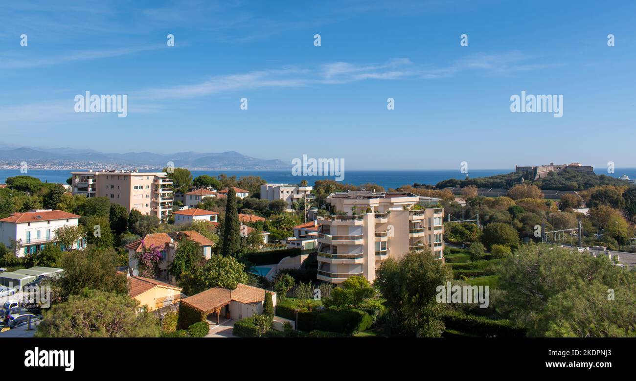 View of the cities of Antibes and Nice in France Stock Photo