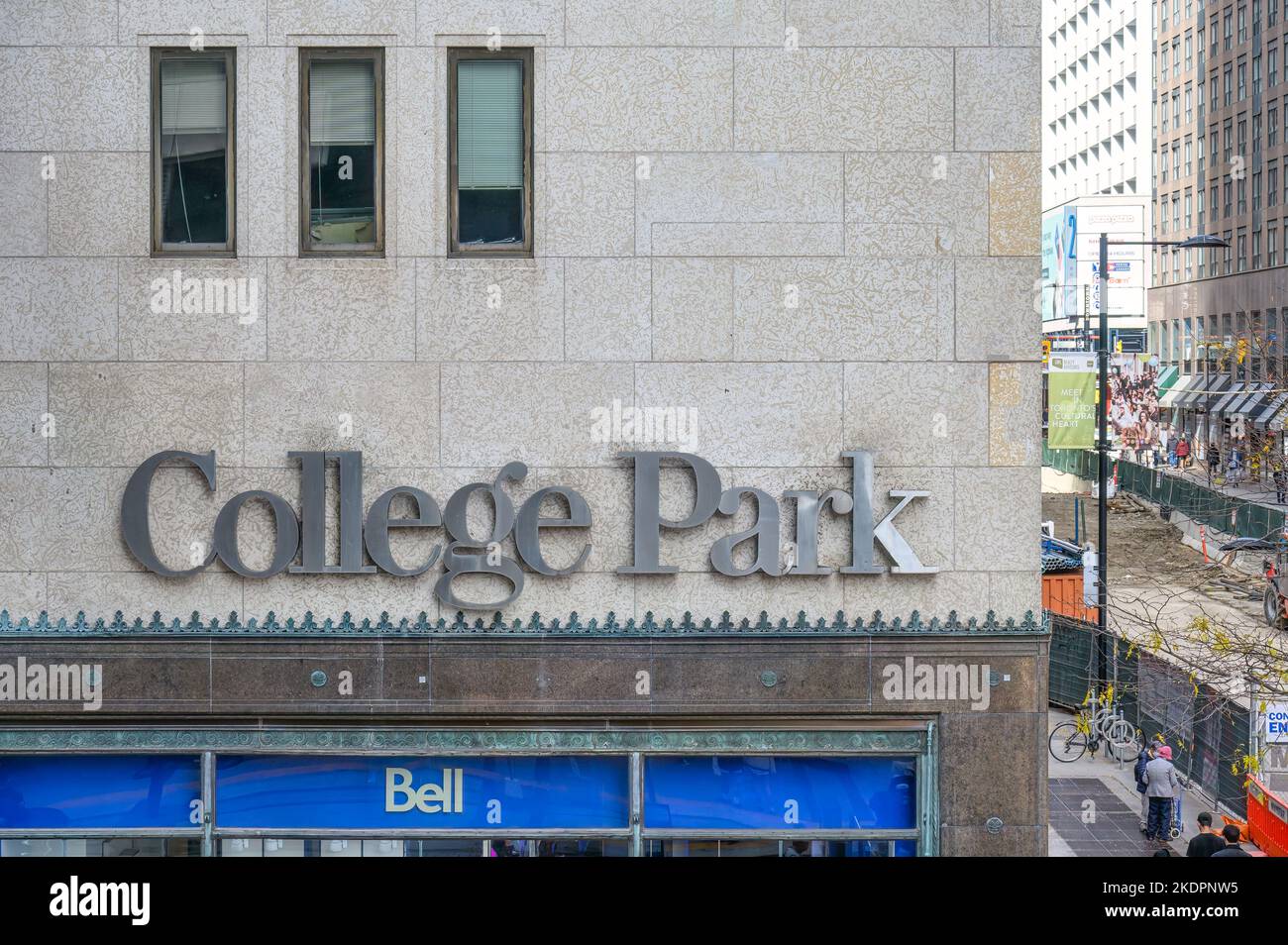 Toronto, Canada - November 5, 2022: Sign of the College Park building in Yonge St. The structure is part of the city heritage Stock Photo