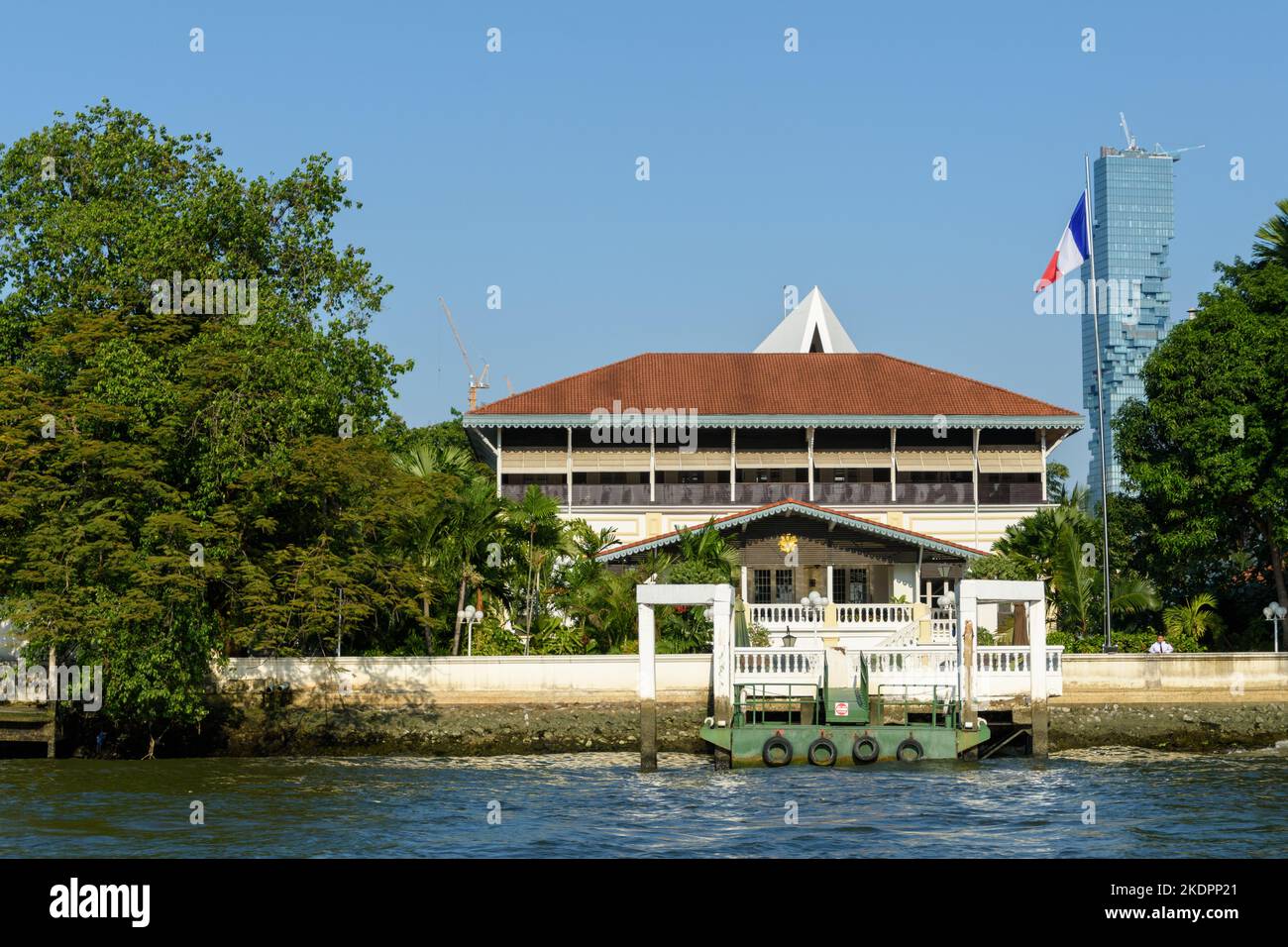 Bangkok, Thailand - March 19th 2018: The 19th century ambassador's residence at the Embassy of France on bank of the Chao Phraya River. Stock Photo