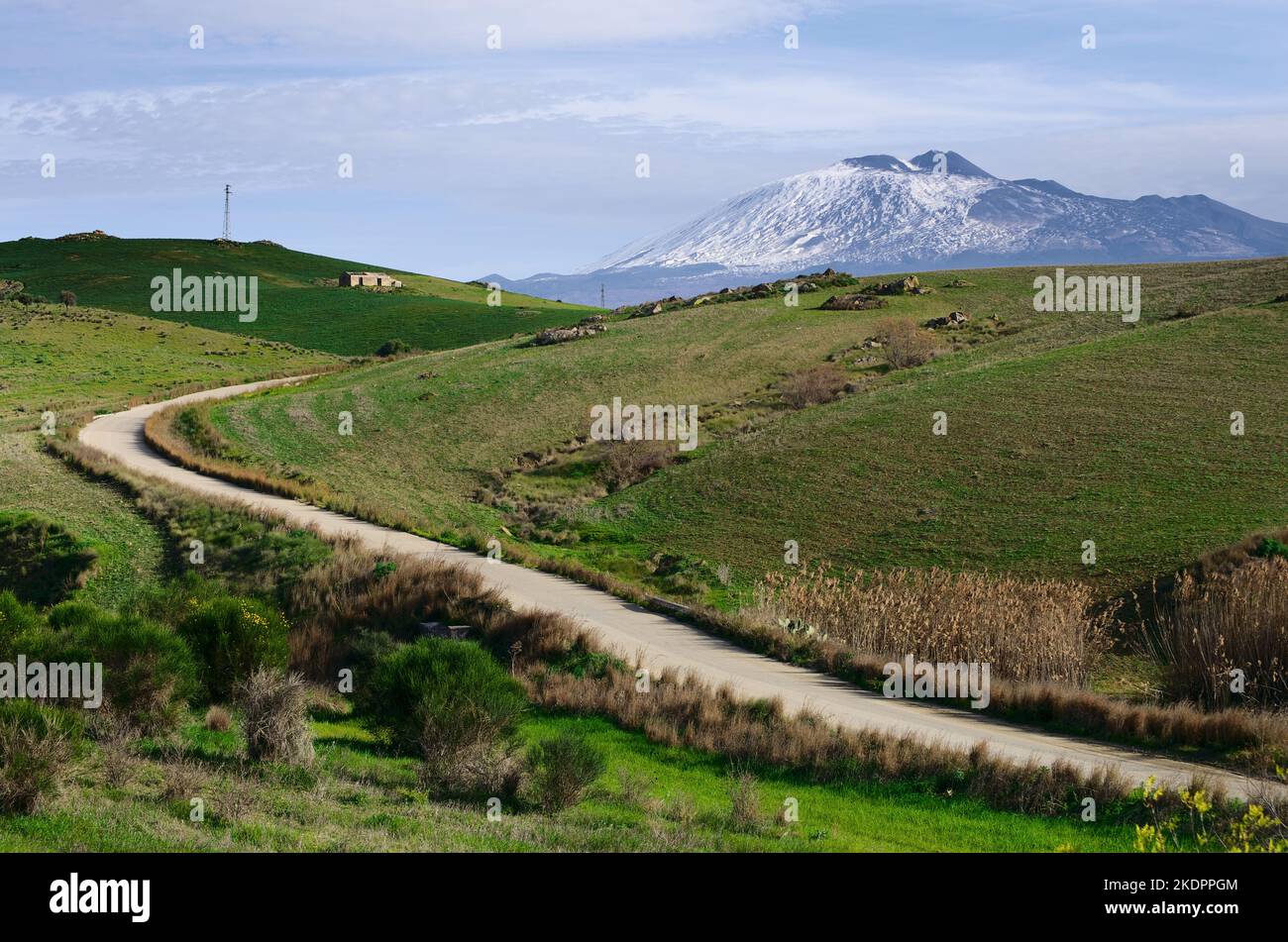 winding road and Mount Etna in Sicily, Italy Stock Photo - Alamy