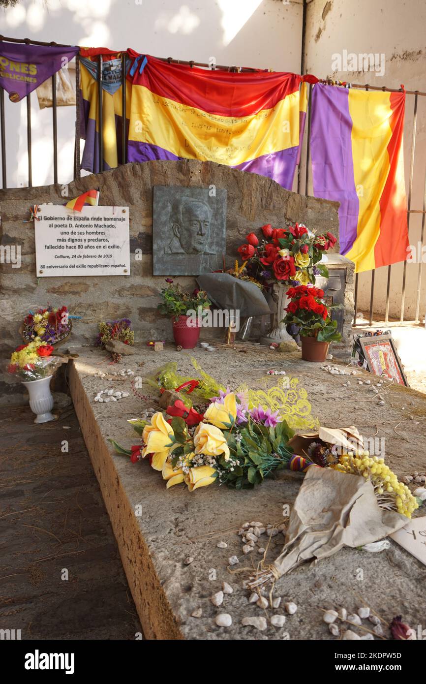 Collioure, France - October, 2022; Tomb of Antonio Machado (1875-1939), a Spanish poet and playwright Stock Photo