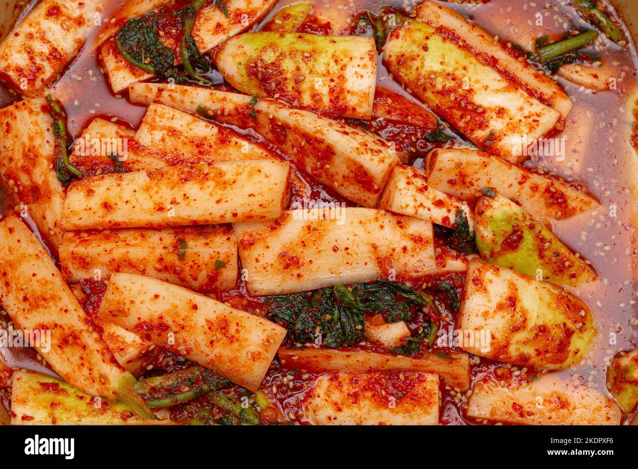 Deliciouslooking radish kimchi seasoned with spicy chilli powder Stock Photo Alamy