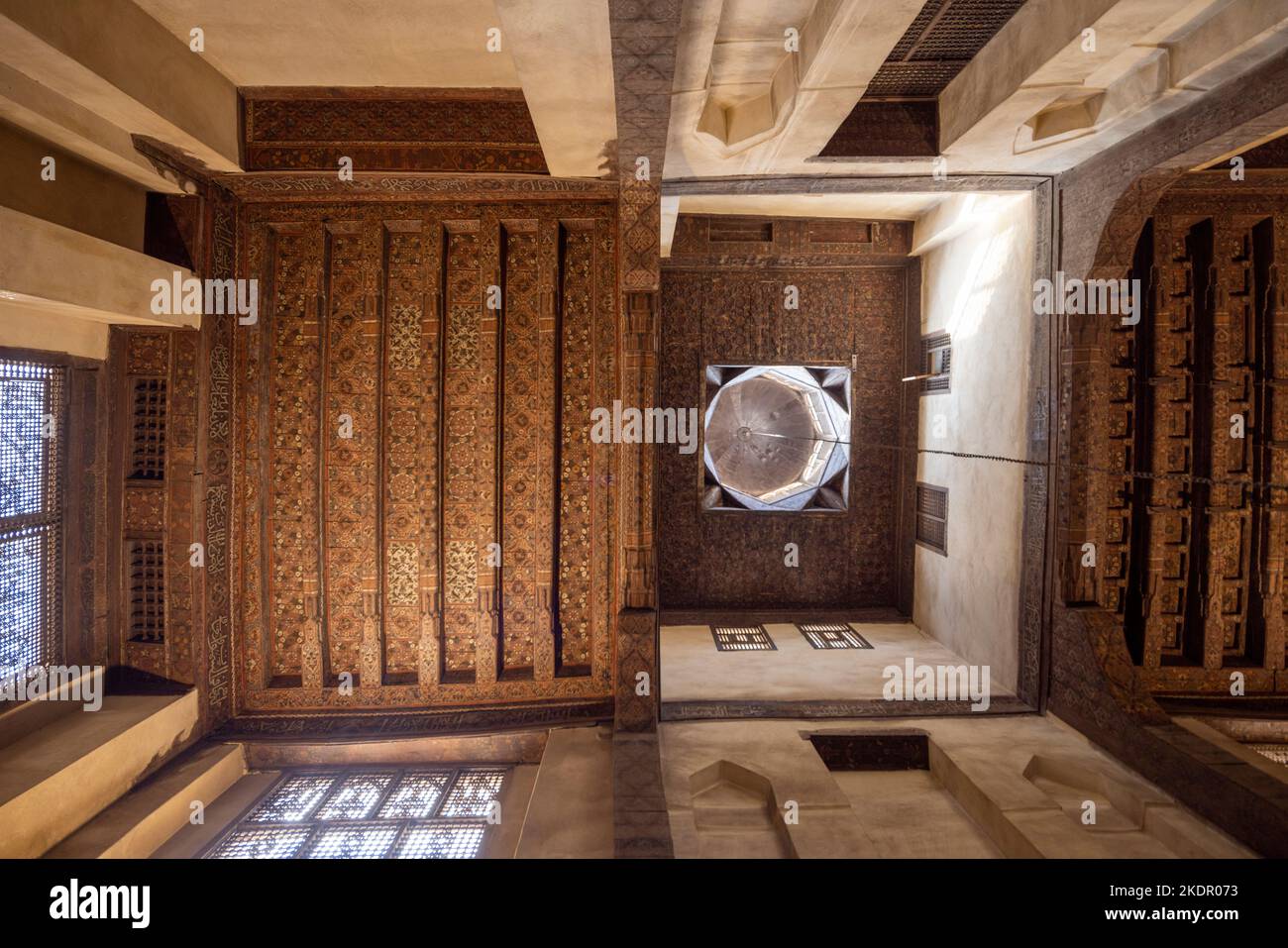 view towards lantern ceiling, interior of reception hall, house of al-Suhaymi, built in 1648,, Ottoman period, Cairo, Egypt Stock Photo