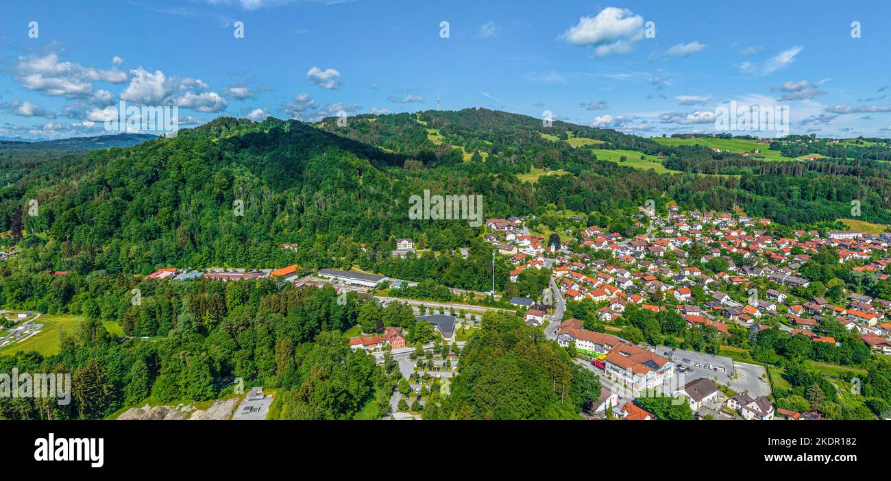 Aerial view to Peissenberg in upper bavarian alpine foreland Stock Photo