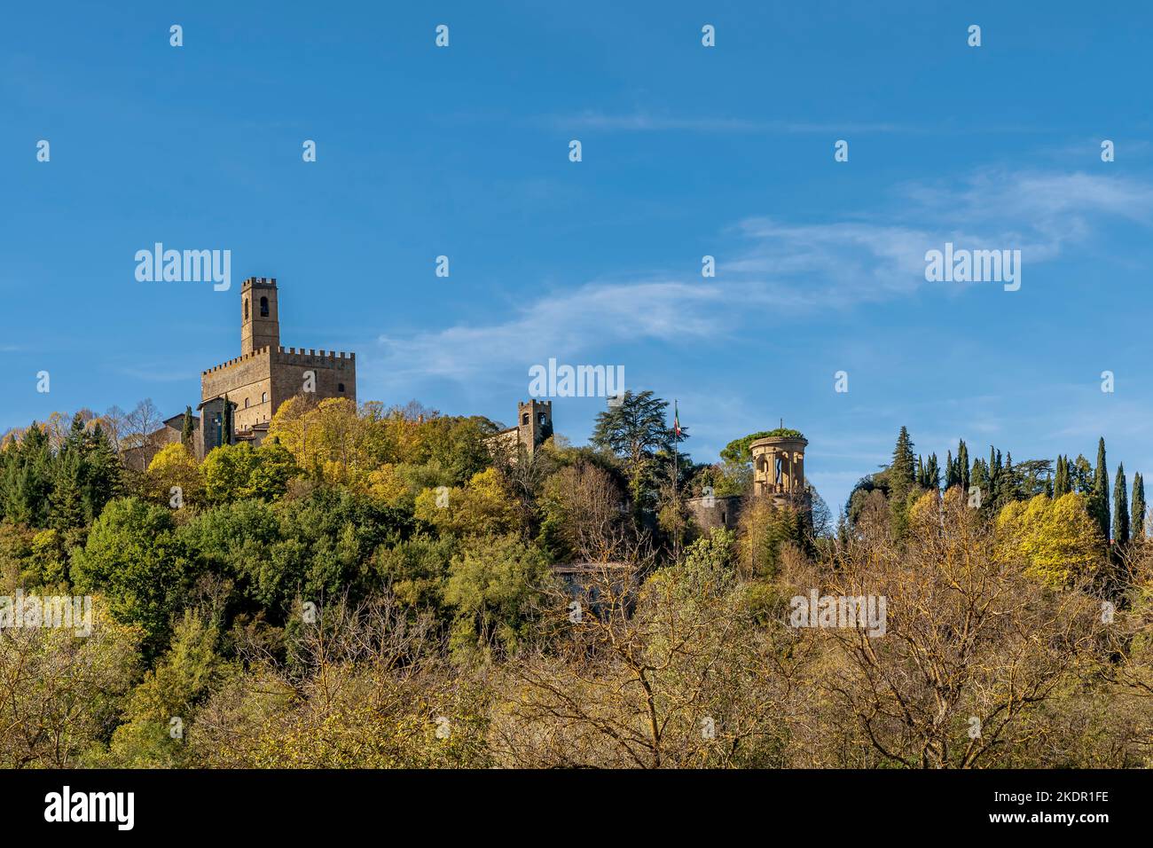 View of Poppi, Arezzo, Italy, with autumn colored vegetation Stock Photo