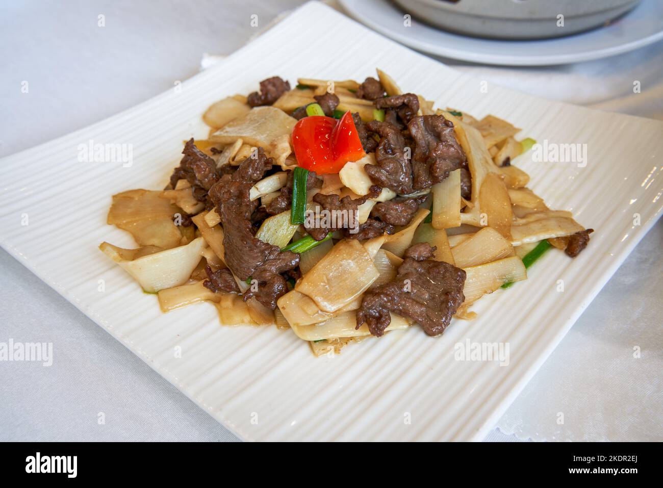 A delicious Chinese dish, fried beef with bamboo shoots Stock Photo Alamy