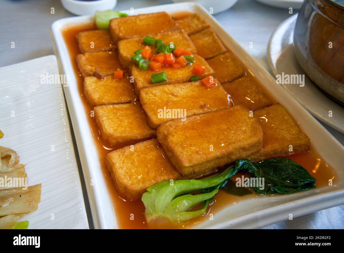 A delicious Chinese dish, farmhouse tofu with braised sauce Stock Photo
