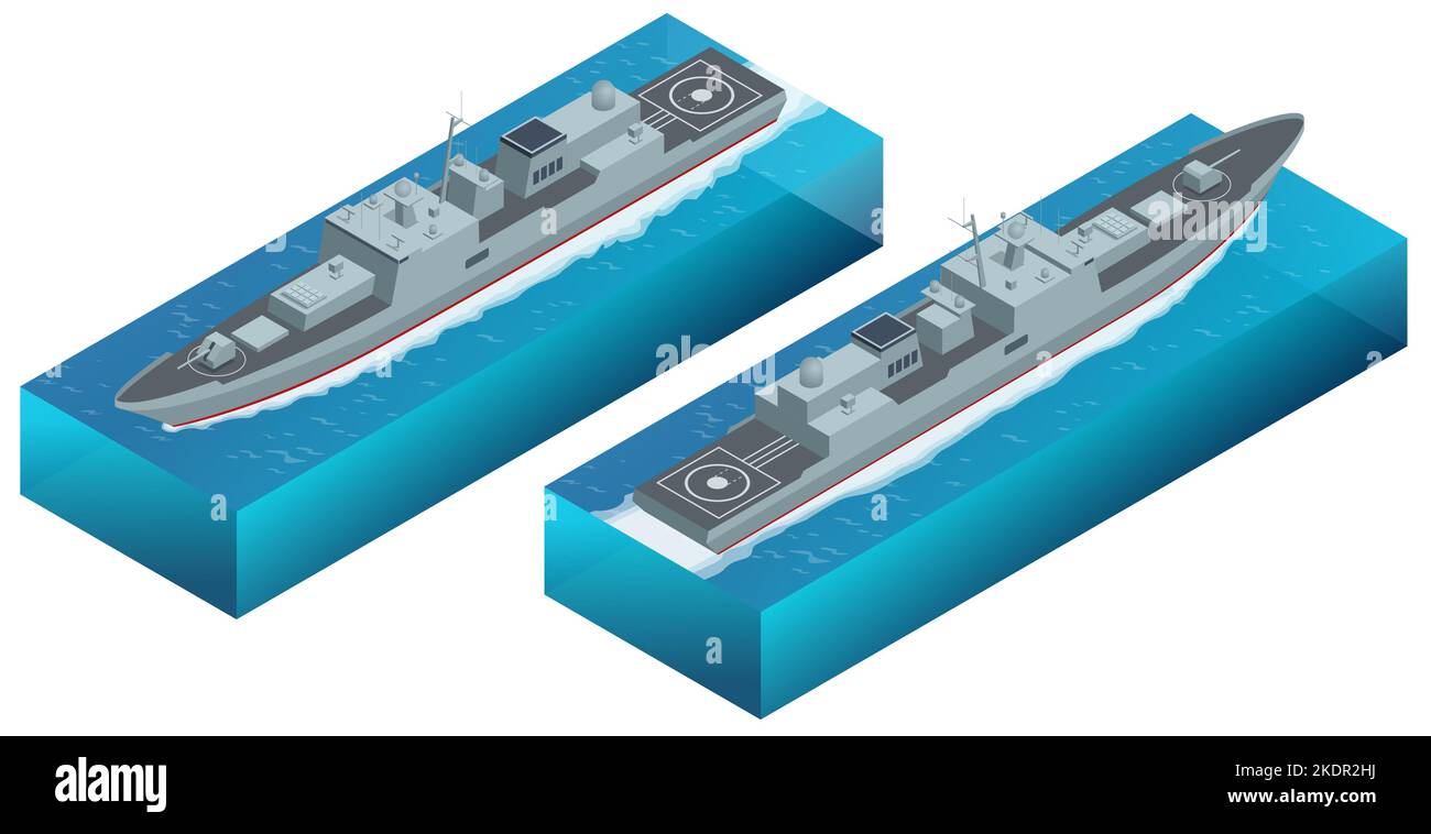 Isometric Battleship for the military. Military navy ship isolated on