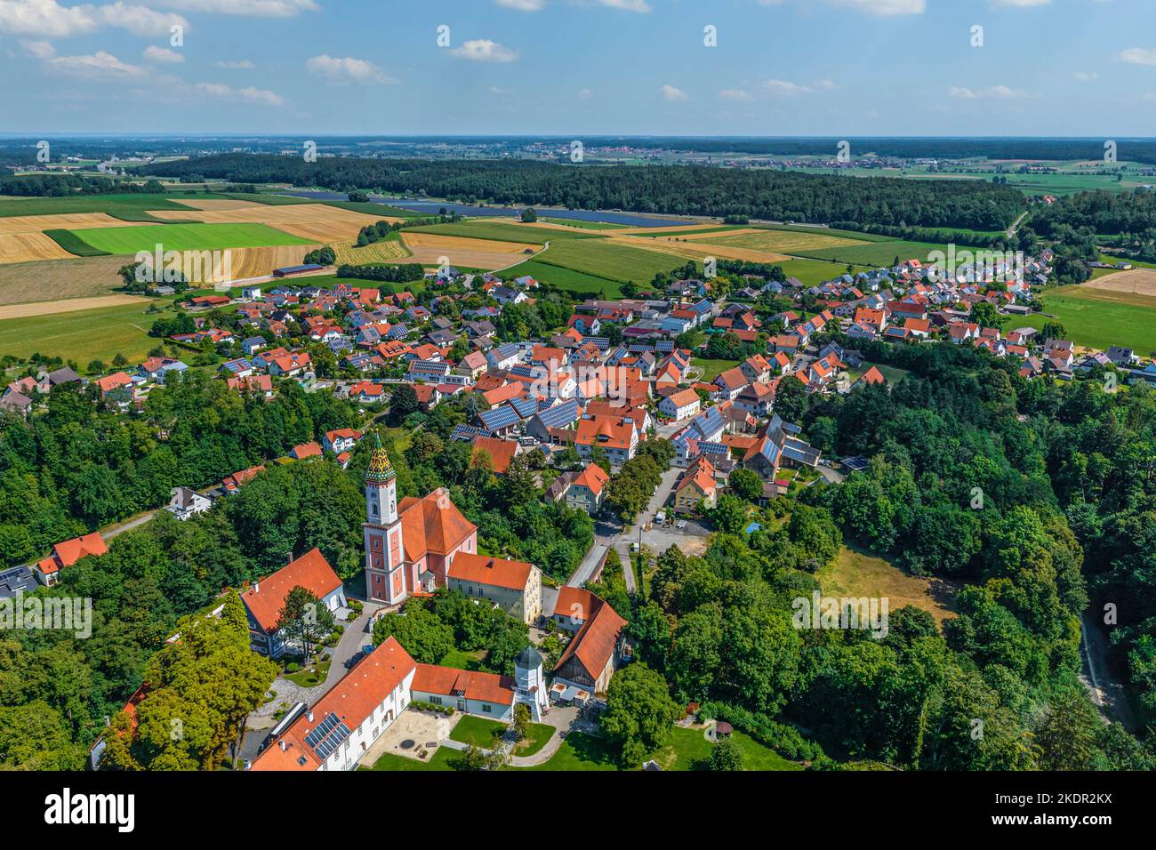 Aerial view to Altenstadt and Illereichen with its beautiful little castle Stock Photo