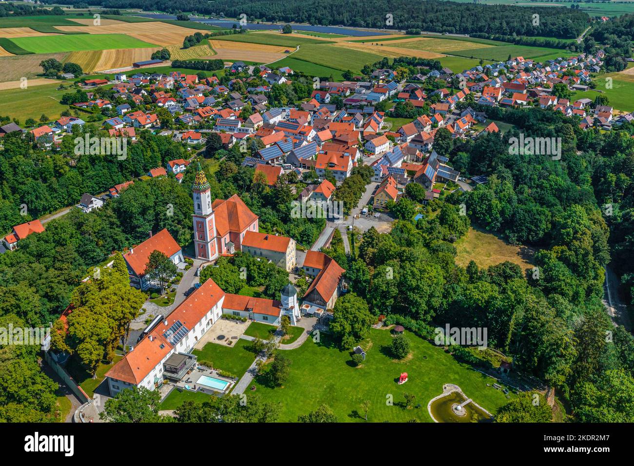 Aerial view to Altenstadt and Illereichen with its beautiful little castle Stock Photo