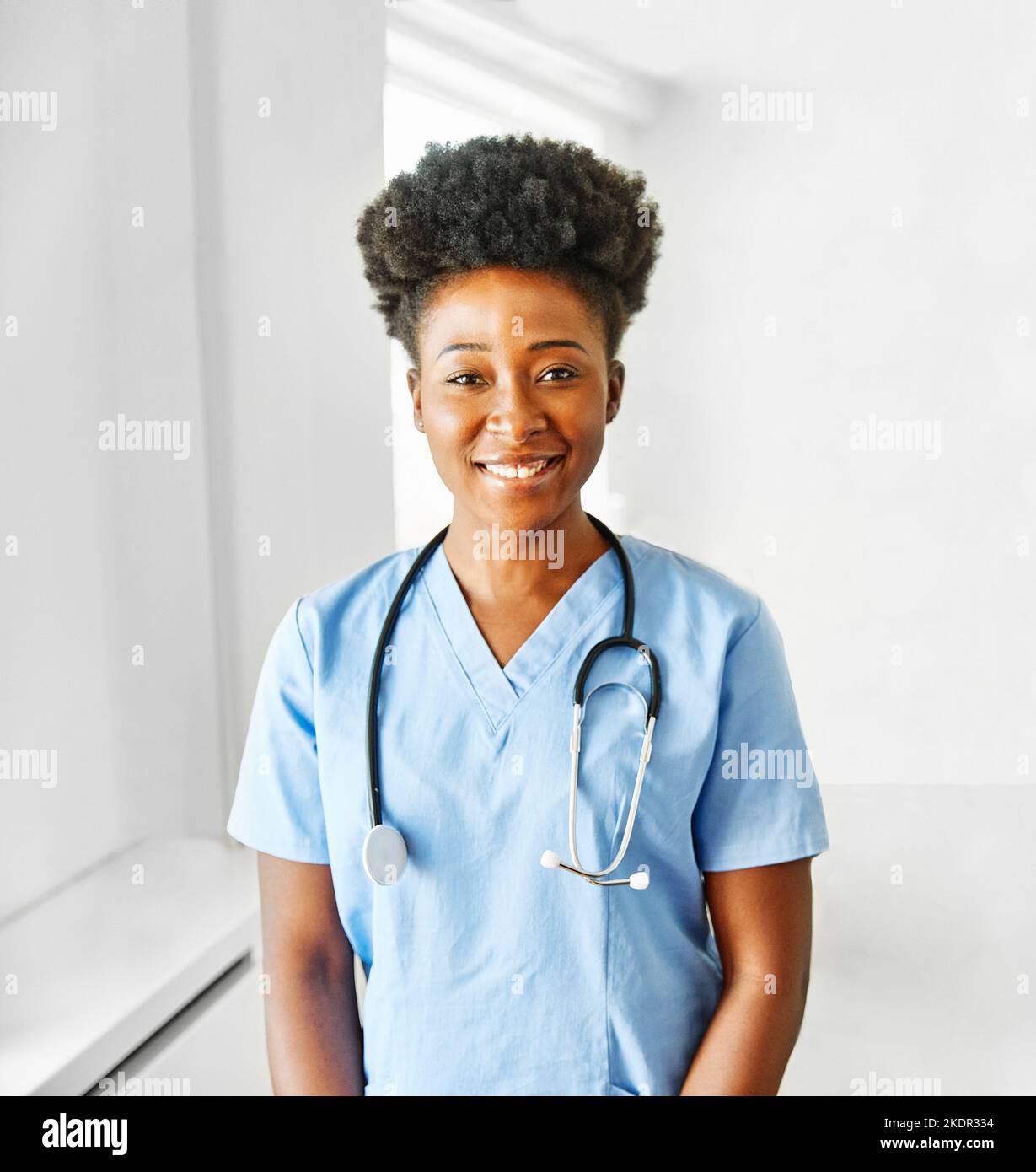 nurse doctor senior care caregiver help assistence retirement home nursing elderly woman health support african american black portrait doctor Stock Photo