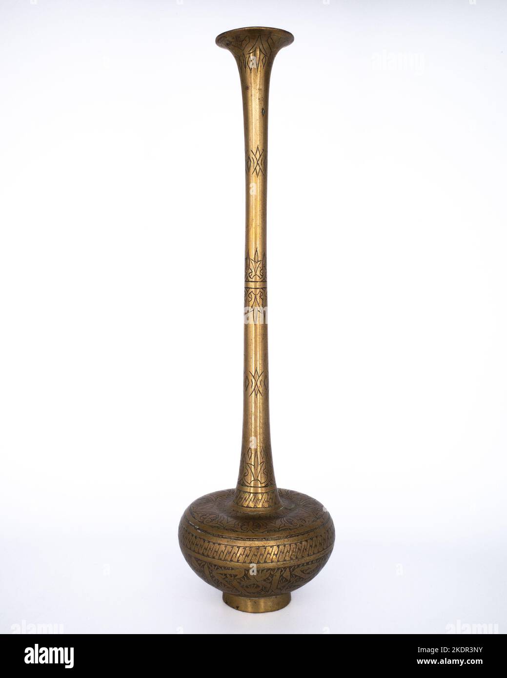 Antique Middle Eastern Islamic Persian Arabic Chased Brass Long Neck