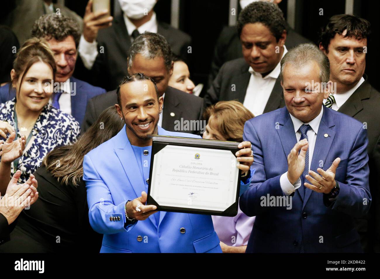 Brasilia, Brazil. 7th Nov, 2022. Mercedes driver Lewis Hamilton (front ...