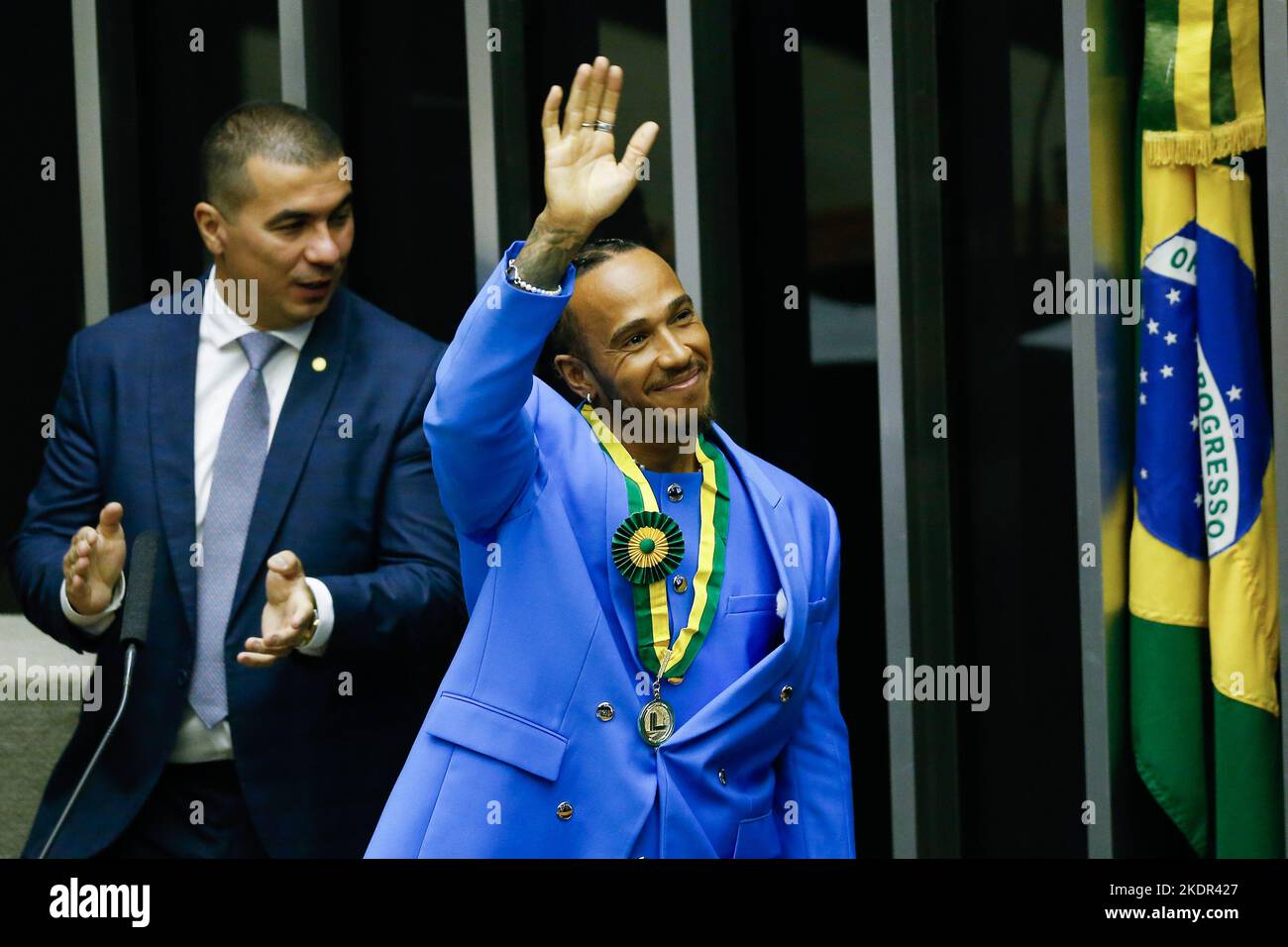 Brasilia, Brazil. 7th Nov, 2022. Mercedes driver Lewis Hamilton (R) of ...
