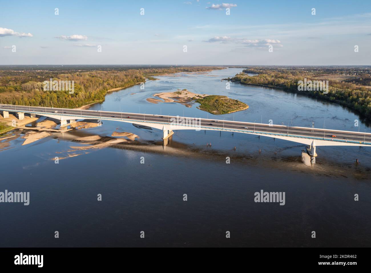 Aerial view of Anna Jagiellon Bridge also called South Bridge, part of S2 expressway over Vistula River in Warsaw, capital of Poland Stock Photo