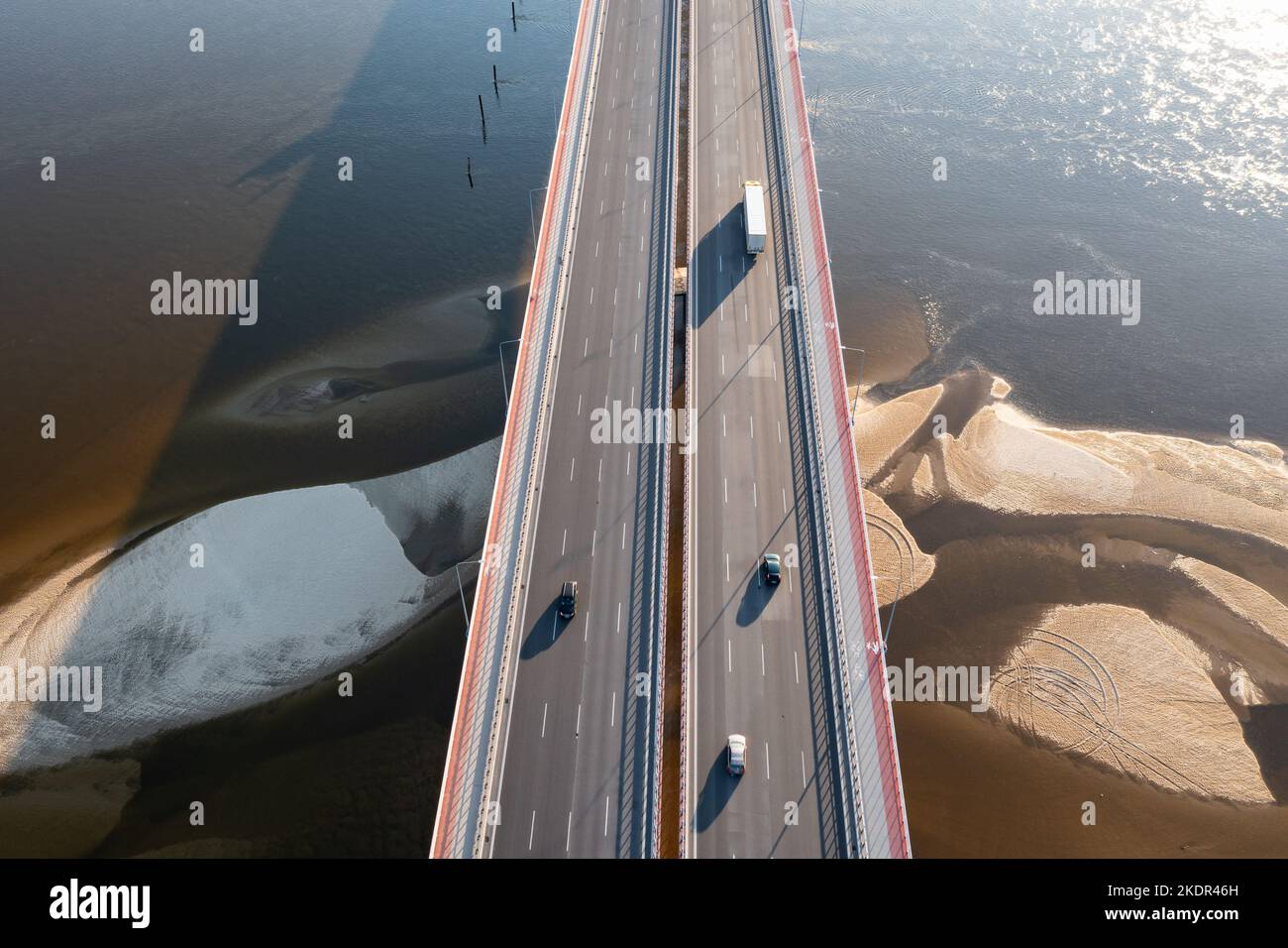 High angle view of Anna Jagiellon Bridge also called South Bridge, part of S2 expressway over Vistula River in Warsaw, capital of Poland Stock Photo