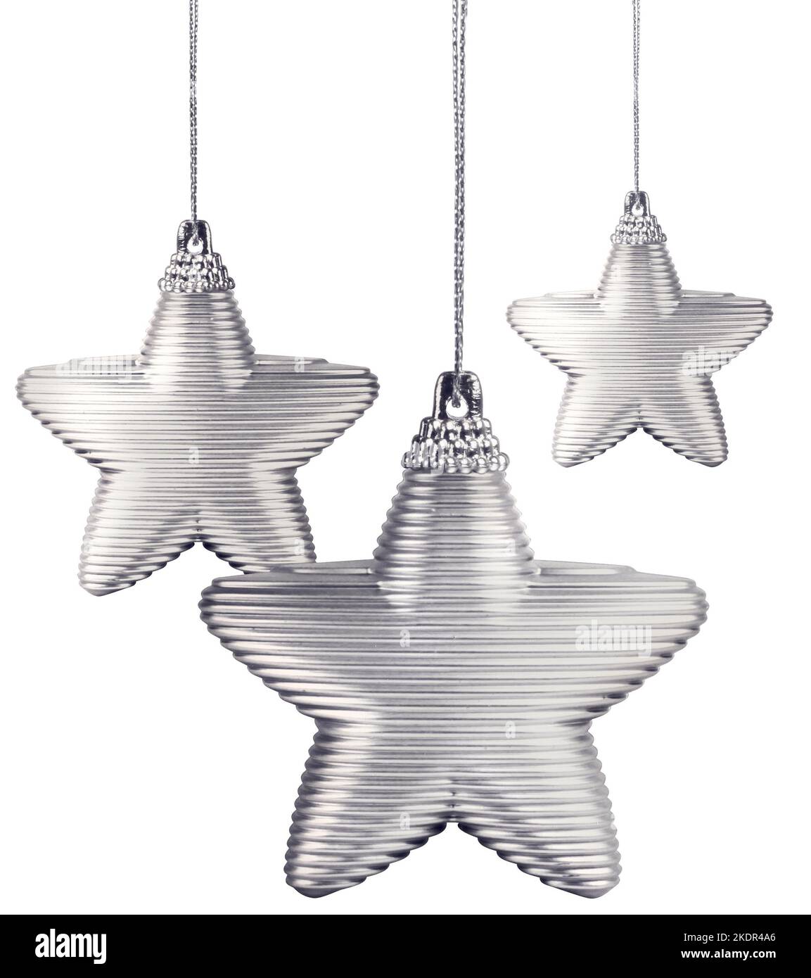 Modern Christmas decoration silver stars hanging on white background ...