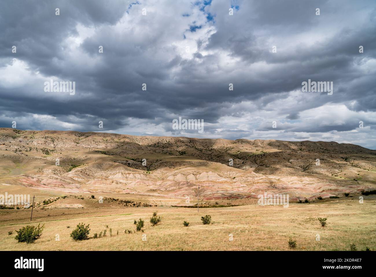 Semidesert landscape in vicinities of  David Gareja monastery complex in Kakheti region of Eastern Georgia Stock Photo