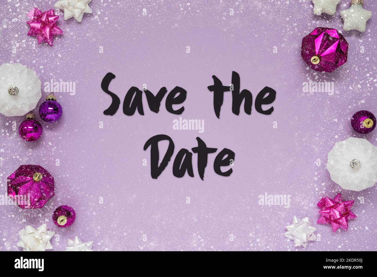 Purple Christmas Background, English Text Save The Date, Snowflakes ...