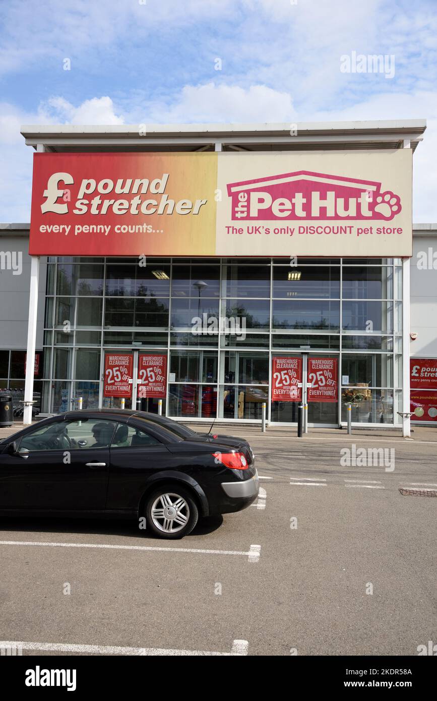 Entrance to pound stretcher and the Pet Hut Wisbech Cambridgeshire Stock Photo