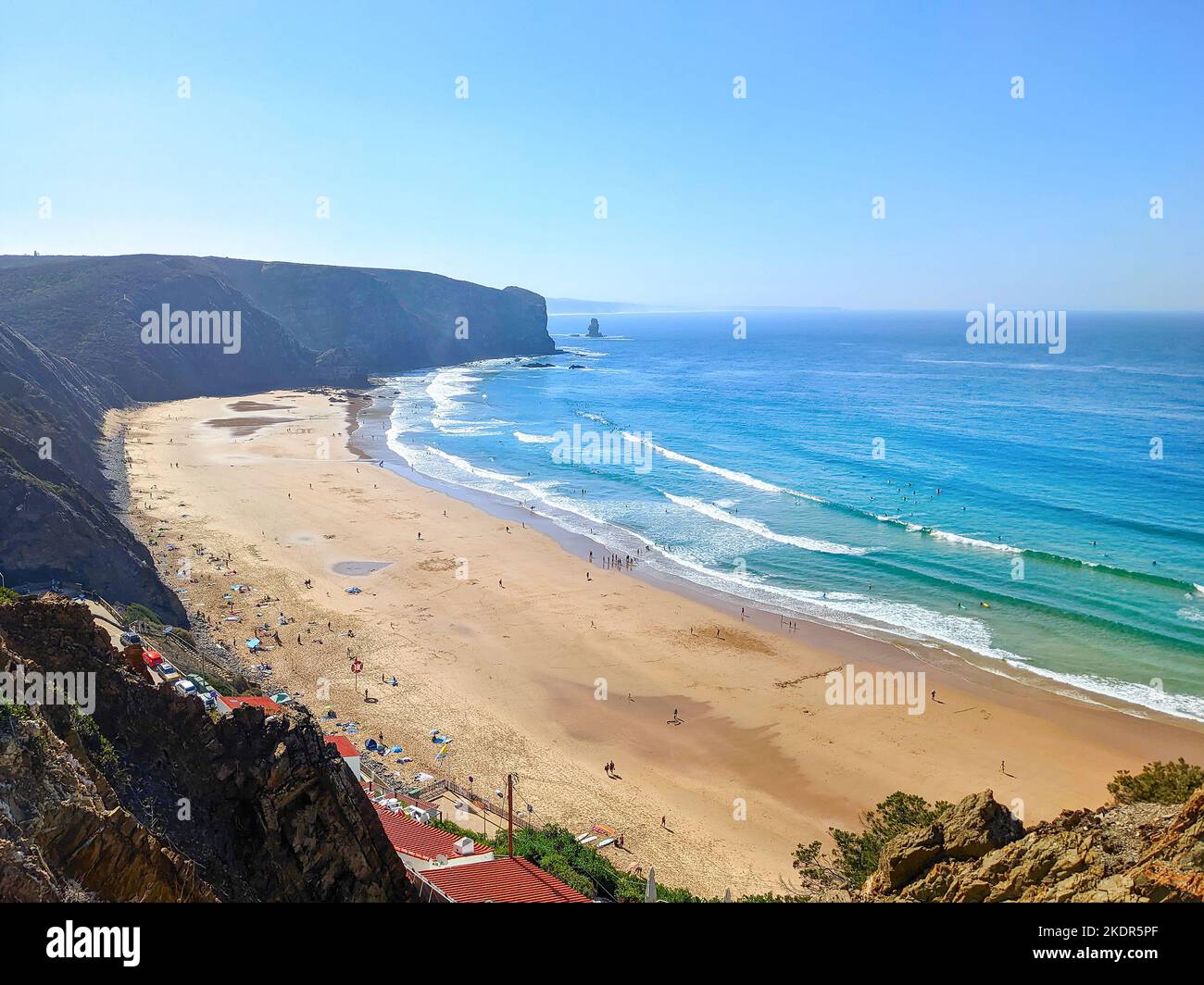 Scenic seascape with Arrifana beach at Atlantic ocean coast, famouse surf spot, Aljezur, Portugal Stock Photo
