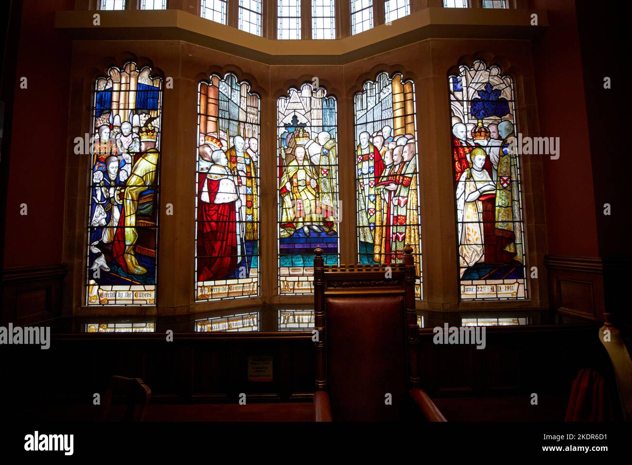 george V stained glass windows in the guildhall derry londonderry northern ireland uk Stock Photo