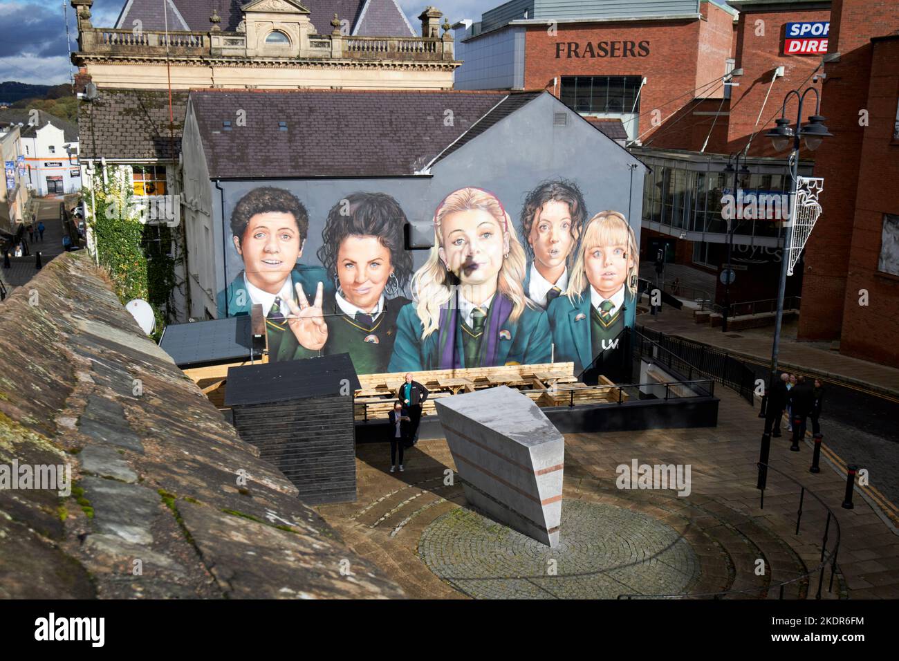 derry girls mural in derry city centre beneath the walls derry londonderry northern ireland uk