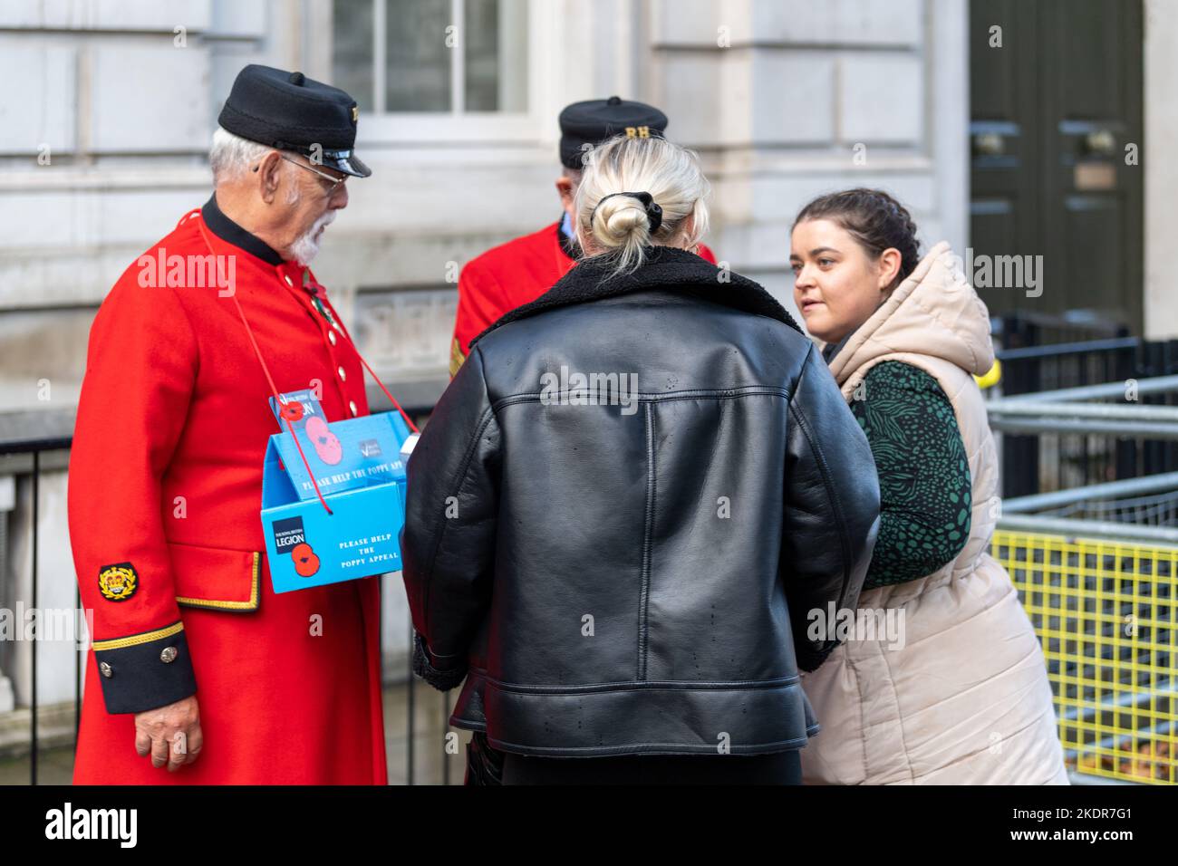 London, UK. 8th Nov, 2022. Two Chelsea Pensioners sell Poppies for the
