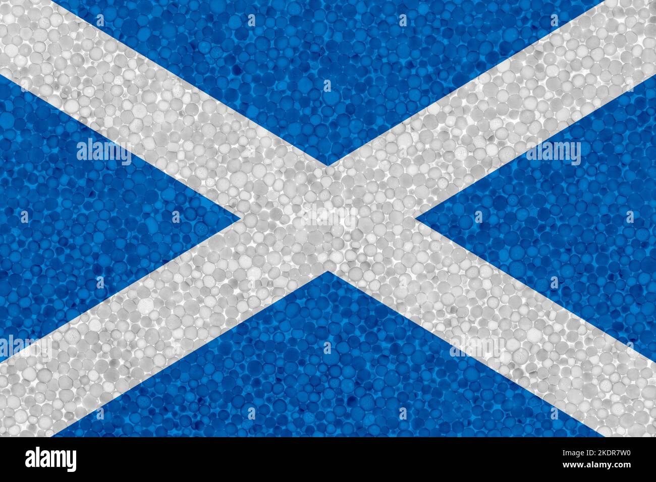 Flag of Scotland on styrofoam texture. national flag painted on the surface of plastic foam Stock Photo