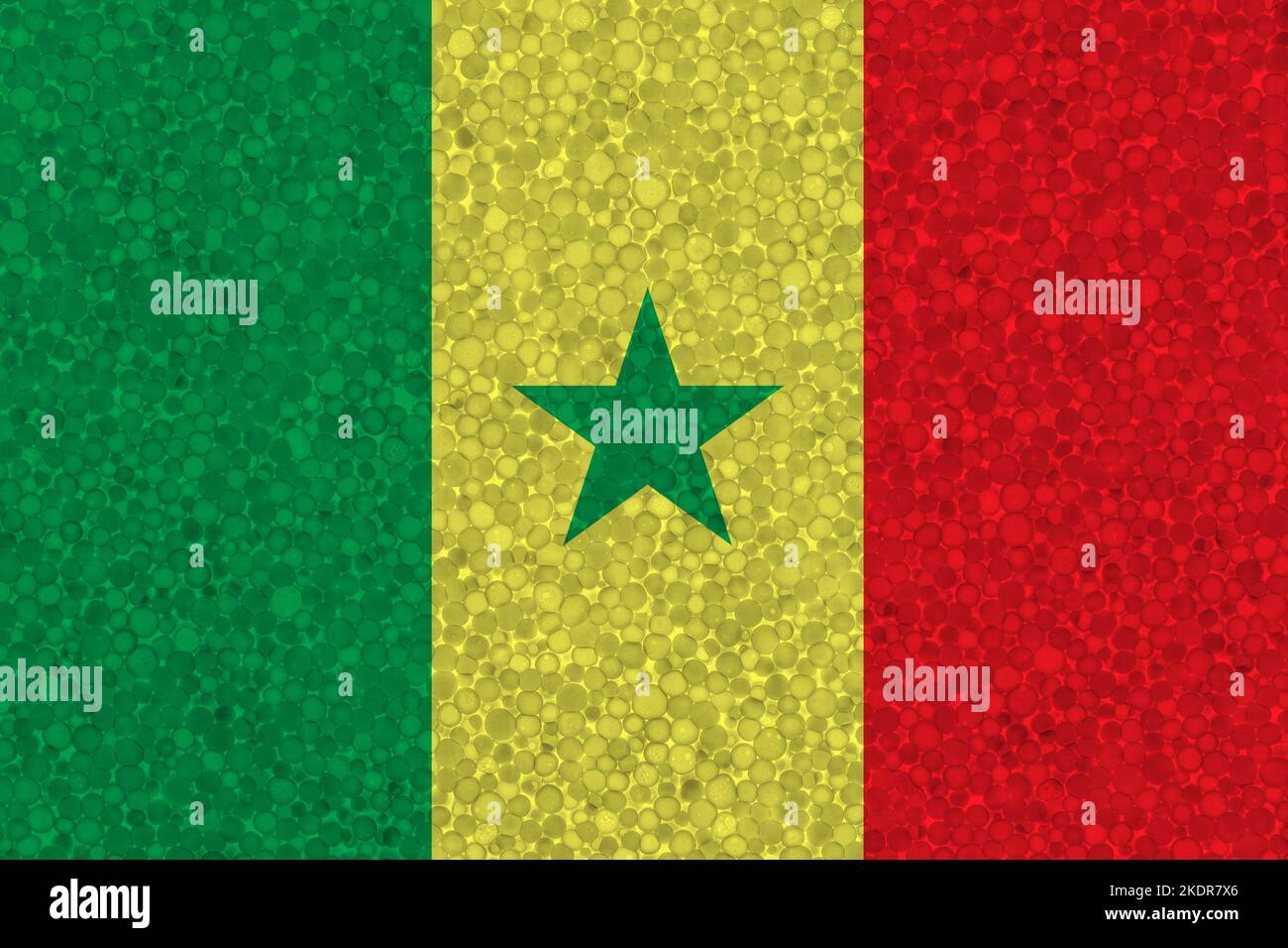 Flag of Senegal on styrofoam texture. national flag painted on the surface of plastic foam Stock Photo