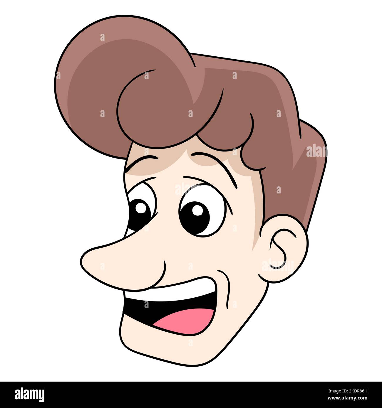 scared faced brown curly haired man head illustration Stock Vector