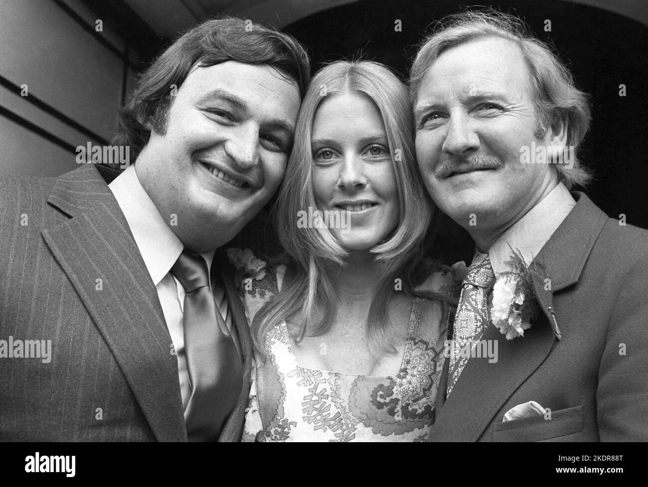File photo dated 09/09/73 of Leslie Phillips (right) at his daughter Caroline's wedding at Caxton Hall, where she married Mike Ludbroke. Mr Phillips passed away on Monday aged 98. Stock Photo