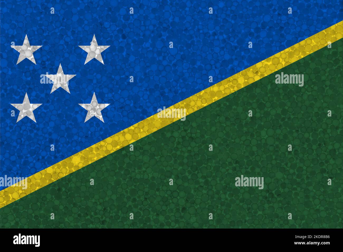 Flag of Solomon Islands on styrofoam texture. national flag painted on the surface of plastic foam Stock Photo