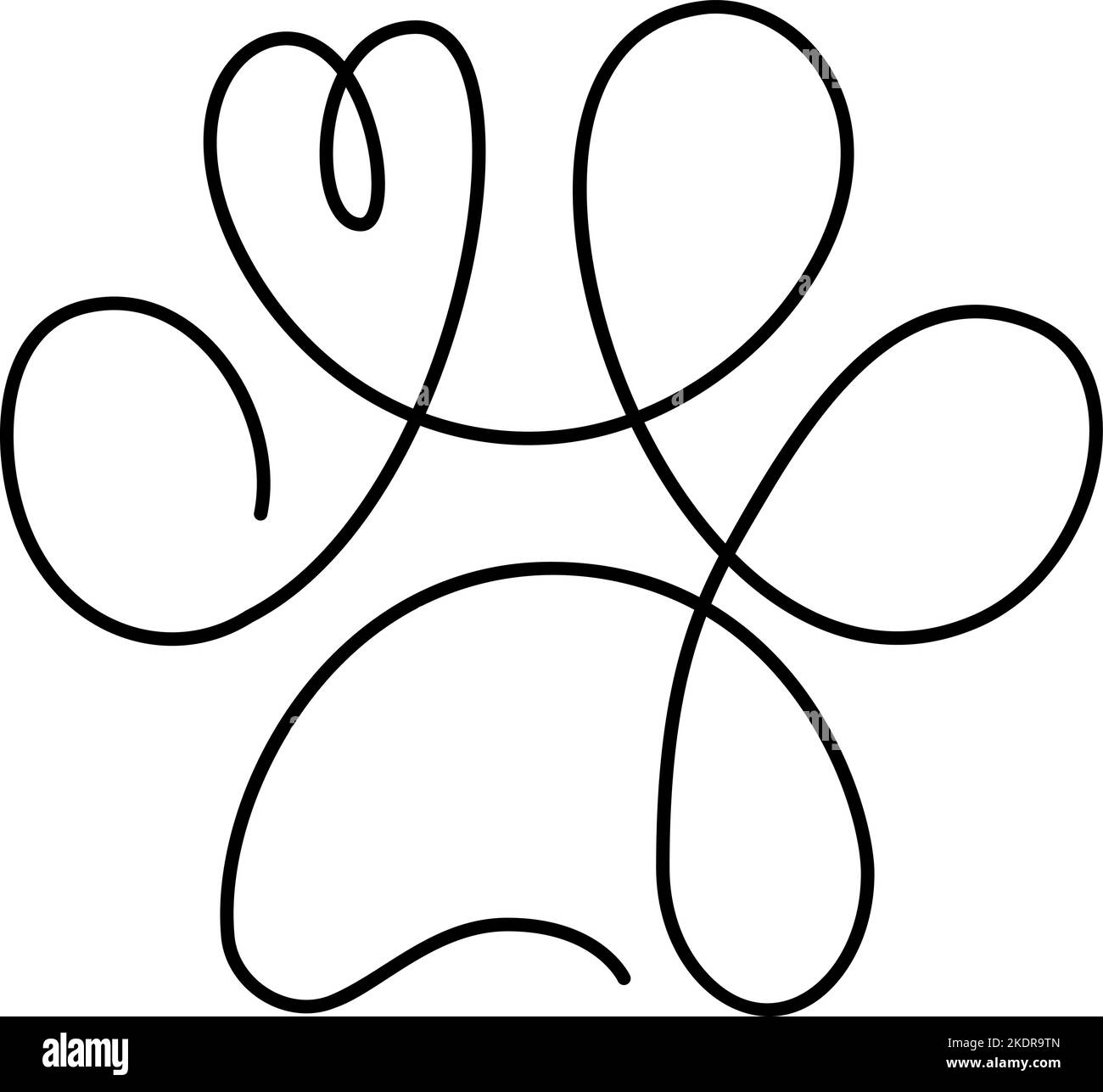 Heart with cat or dog paw cat footprint in continuous one line drawing ...