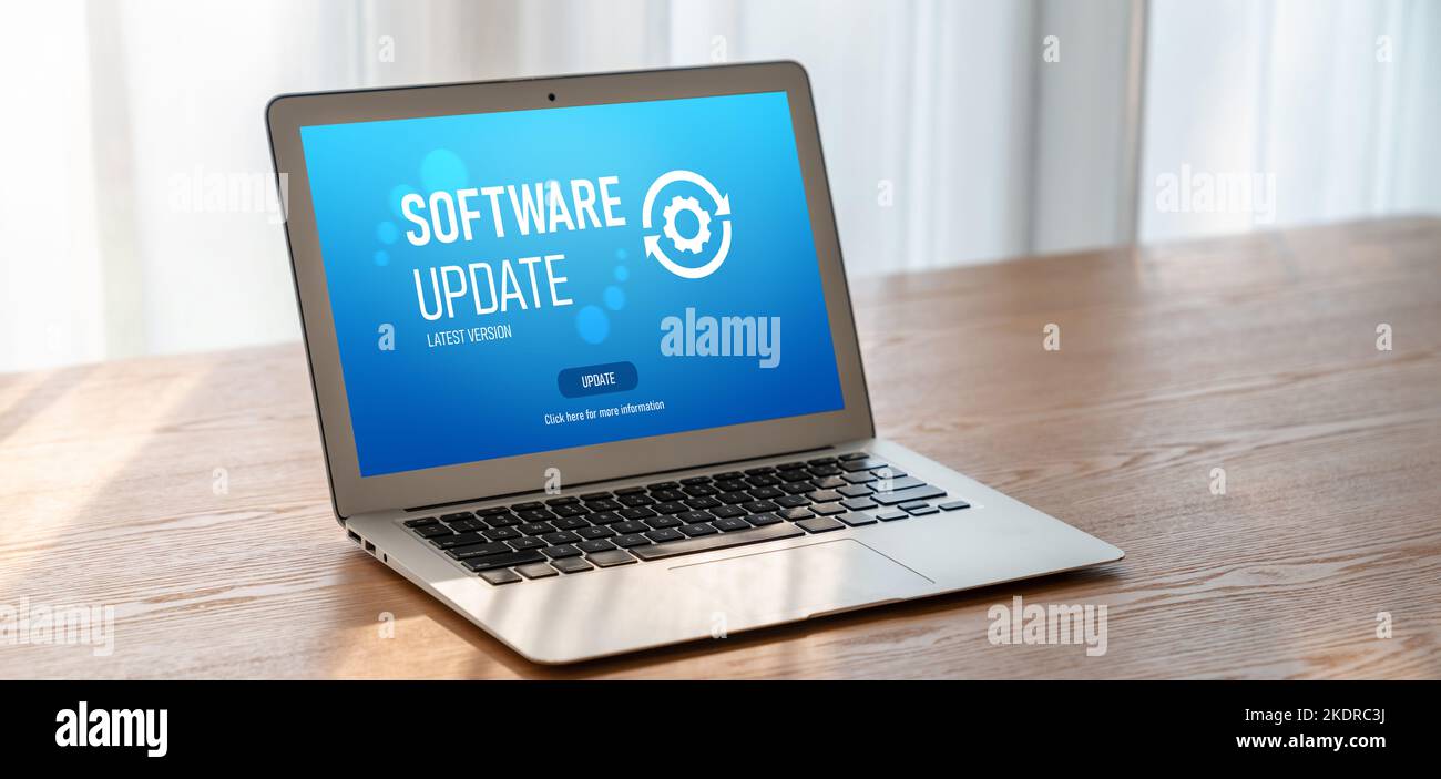 Software update on computer for modish version of device software upgrade Stock Photo