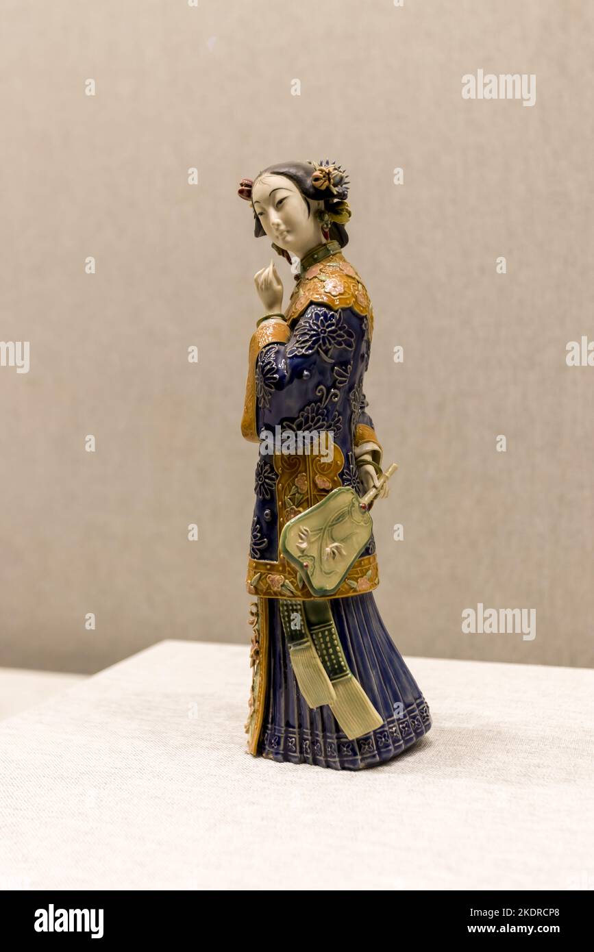 Female Chinese craft art gallery ceramic a fan in the 1980 s