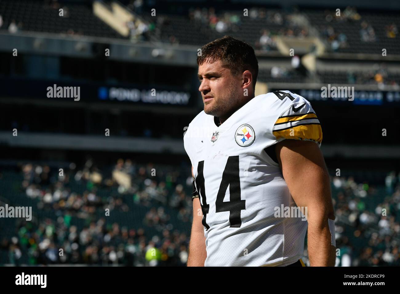 Pittsburgh Steelers fullback Derek Watt (44) and safety Miles Killebrew  (28) walk off the field after an NFL football game against the Atlanta  Falcons, Sunday, Dec. 4, 2022, in Atlanta. The Pittsburgh