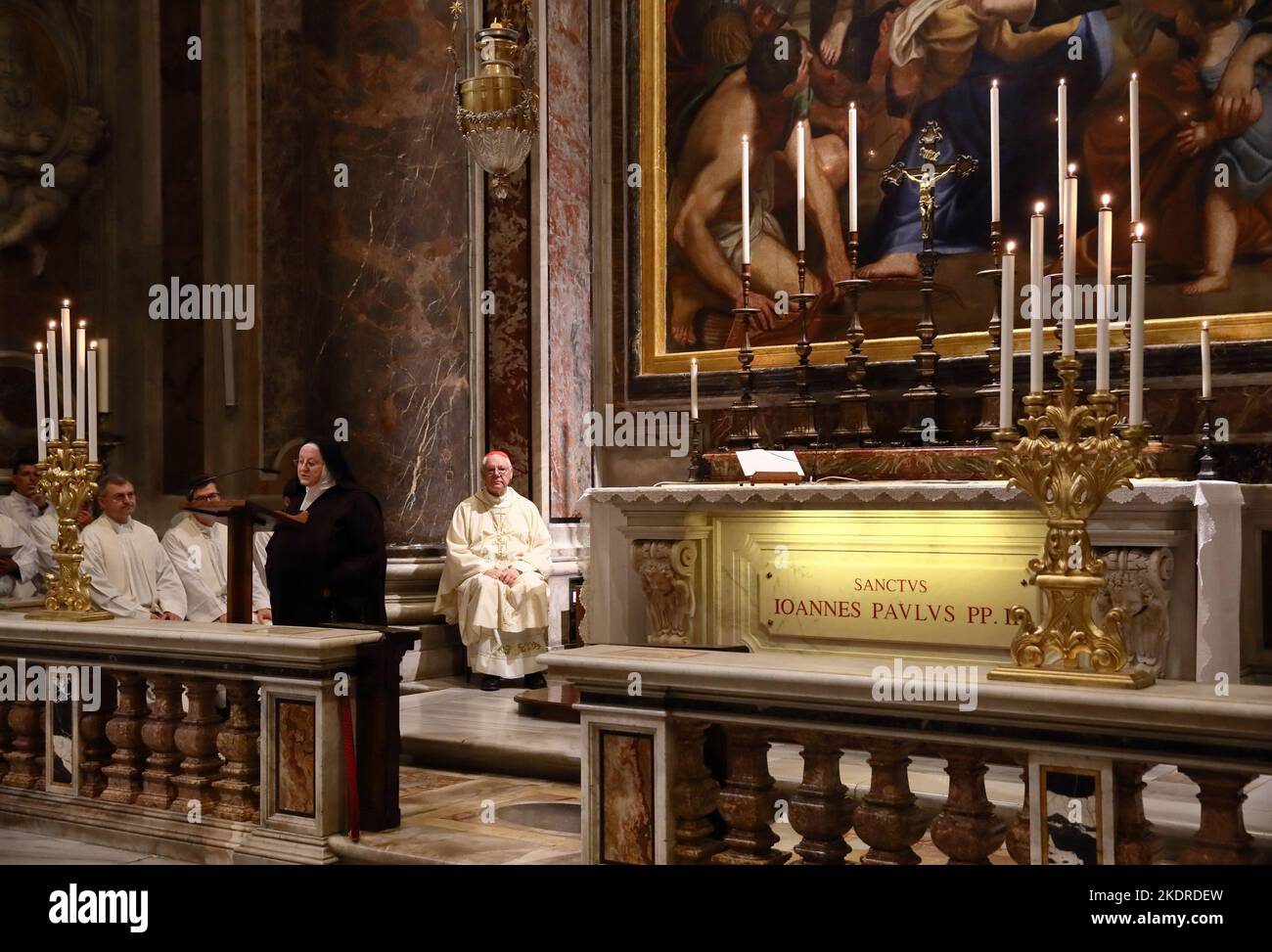 Cardinal Gerhard Ludwig Muller celebrates the Holy Mass for Polish faithful  at the tomb of St. John Paul II on the occasion of his liturgical feast in  the Vatican Basilica. Vatican City (