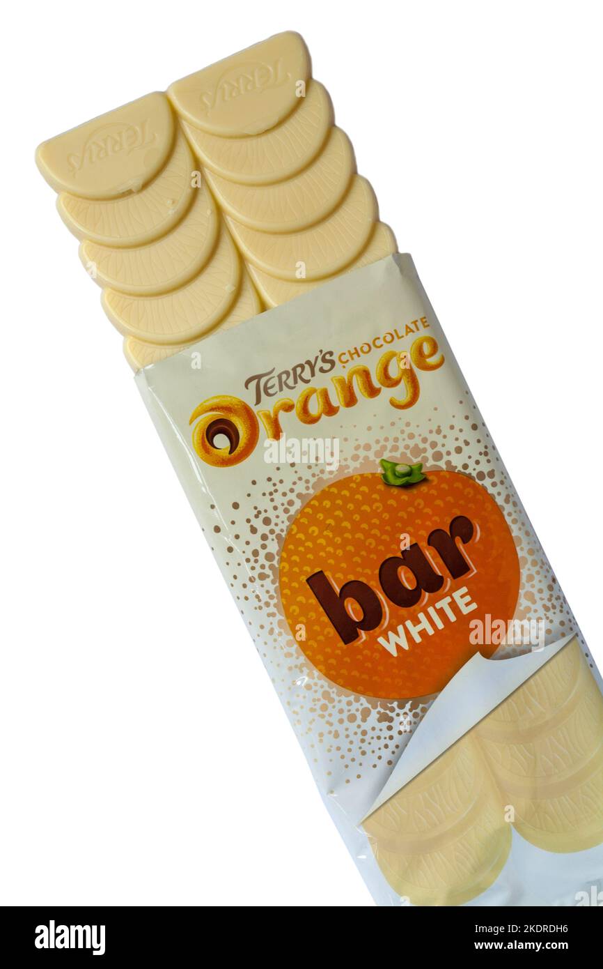 Terry's chocolate orange white chocolate bar opened to show contents