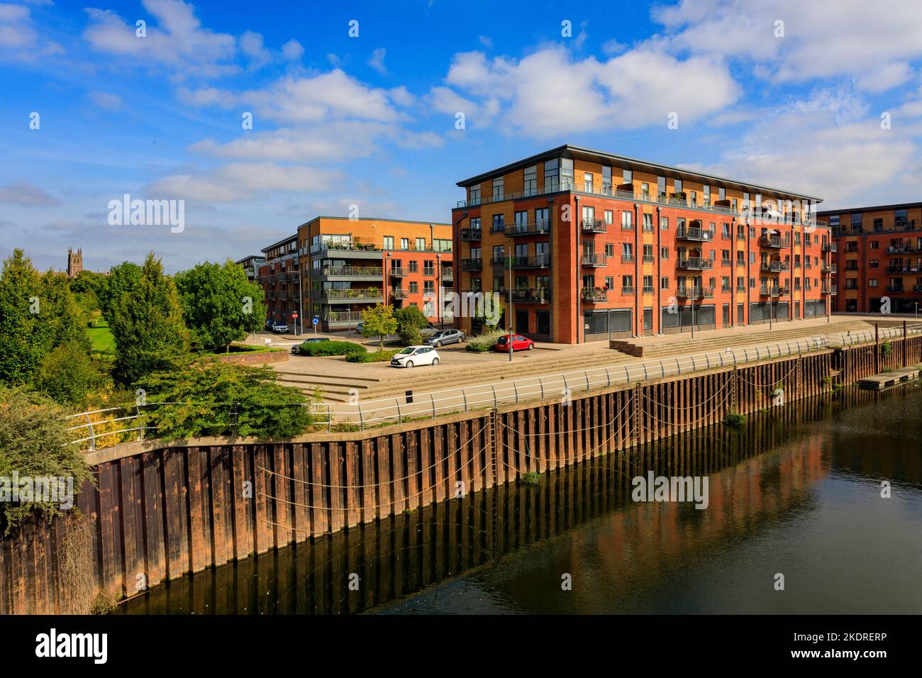 The former Diglis Dock in Worcester is now surrounded by blocks of modern housing on the banks of  the River Severn, Worcestershire, England, UK Stock Photo