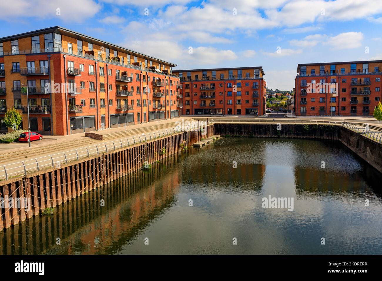 The former Diglis Dock in Worcester is now surrounded by blocks of modern housing on the banks of  the River Severn, Worcestershire, England, UK Stock Photo