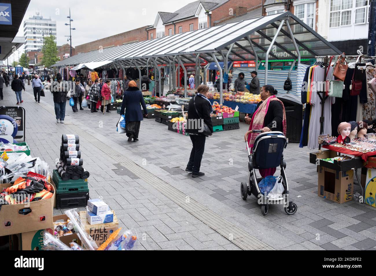 The outdoor market in West Bromwich High Street. Stock Photo