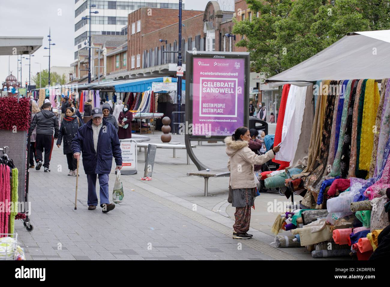 The outdoor market in West Bromwich High Street. Stock Photo