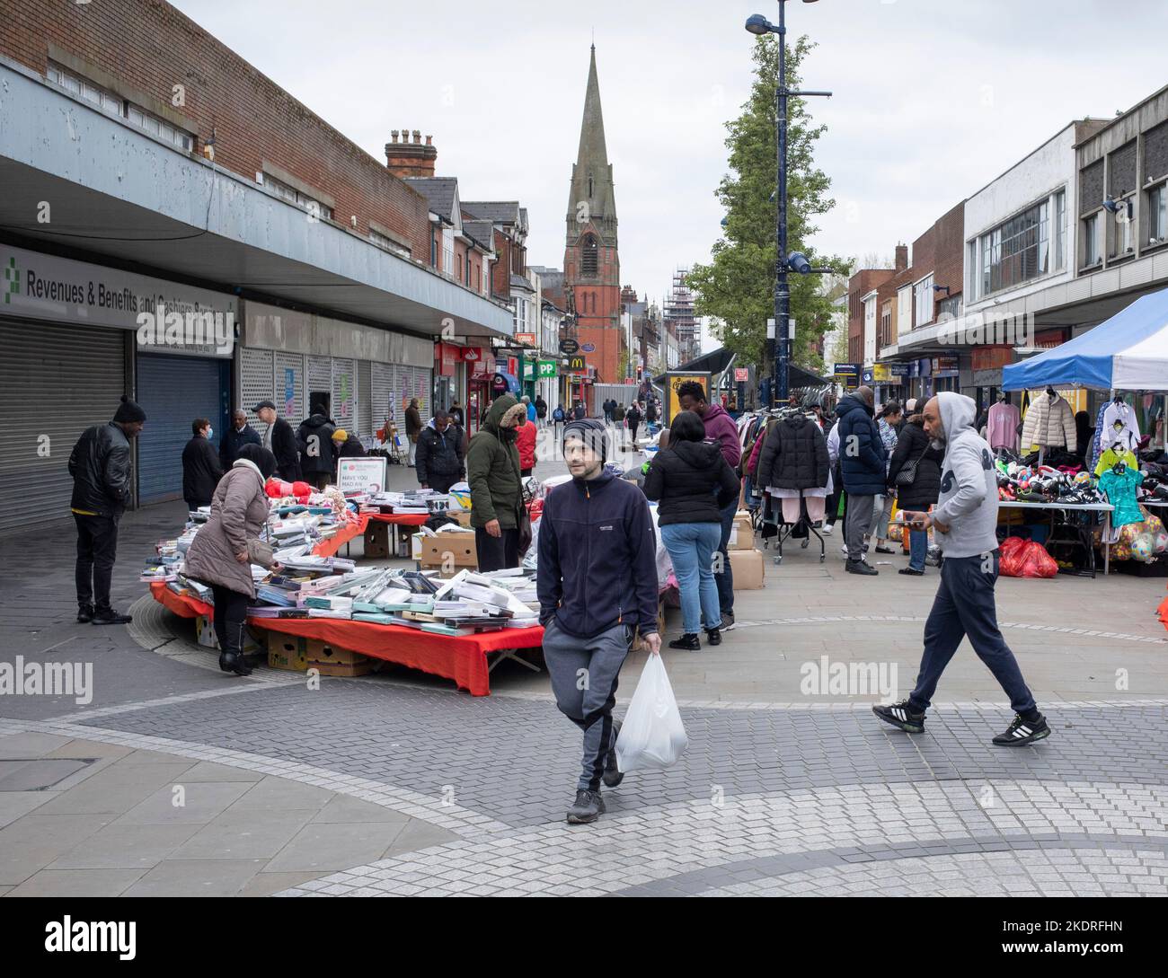 The outdoor market in West Bromwich High Street. Stock Photo